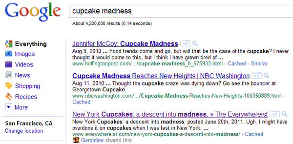 Cupcake Madness SERPs