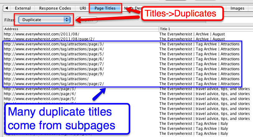 duplicate titles subpages