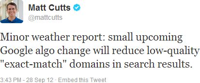 Matt Cutts Tweet - September 28