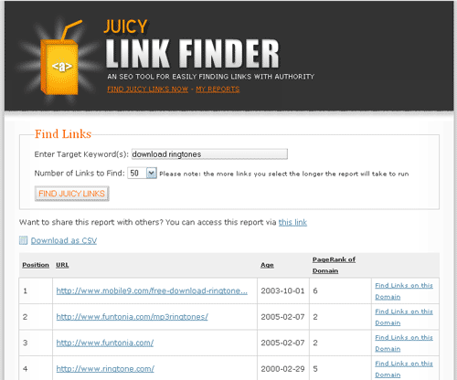 Juicy Link Finder Tool Screenshot