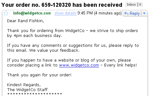 Link Request in Order Email