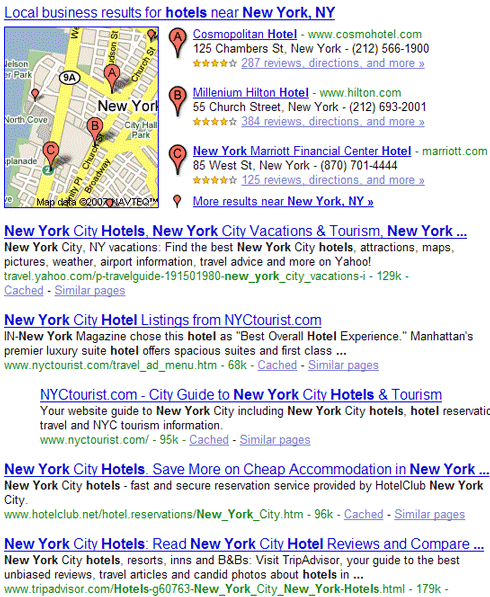 New York Hotels SERPs at Google