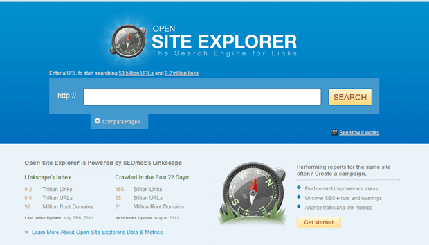 Open Site Explorer Homepage