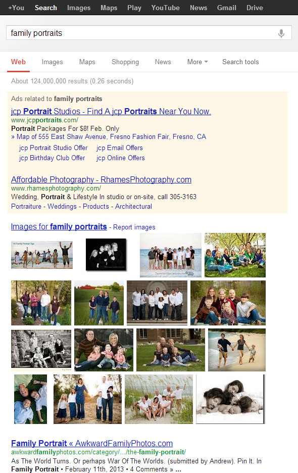 SERP for "family portraits"