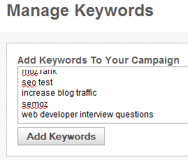 Manage Keywords Page in the Web App