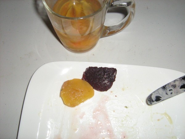 Split-tested Wine peaches on plate